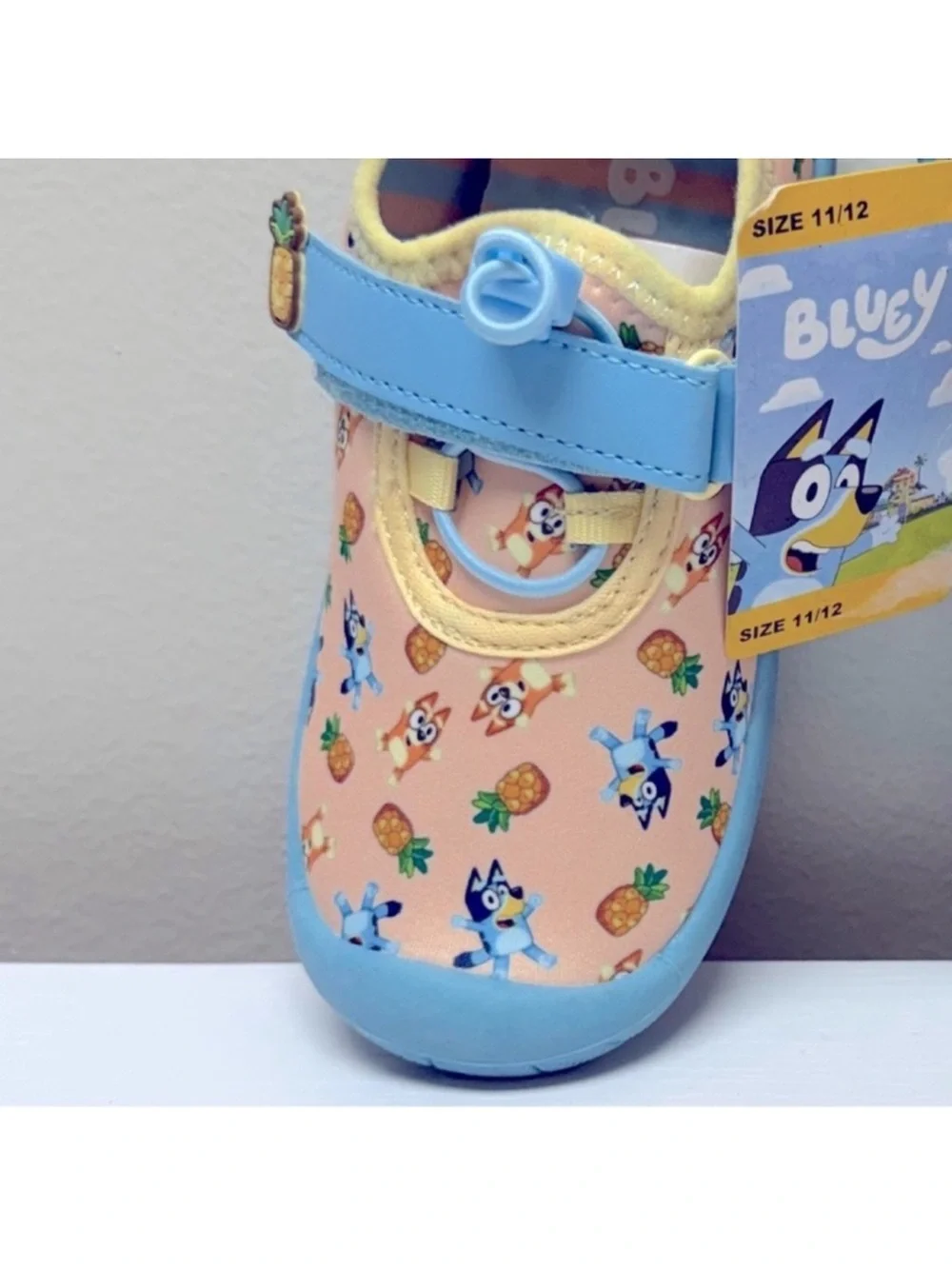 Bluey Kids Water Shoes w/ Pineapple Design Quick Drying Slip On, Size 11/12 New!